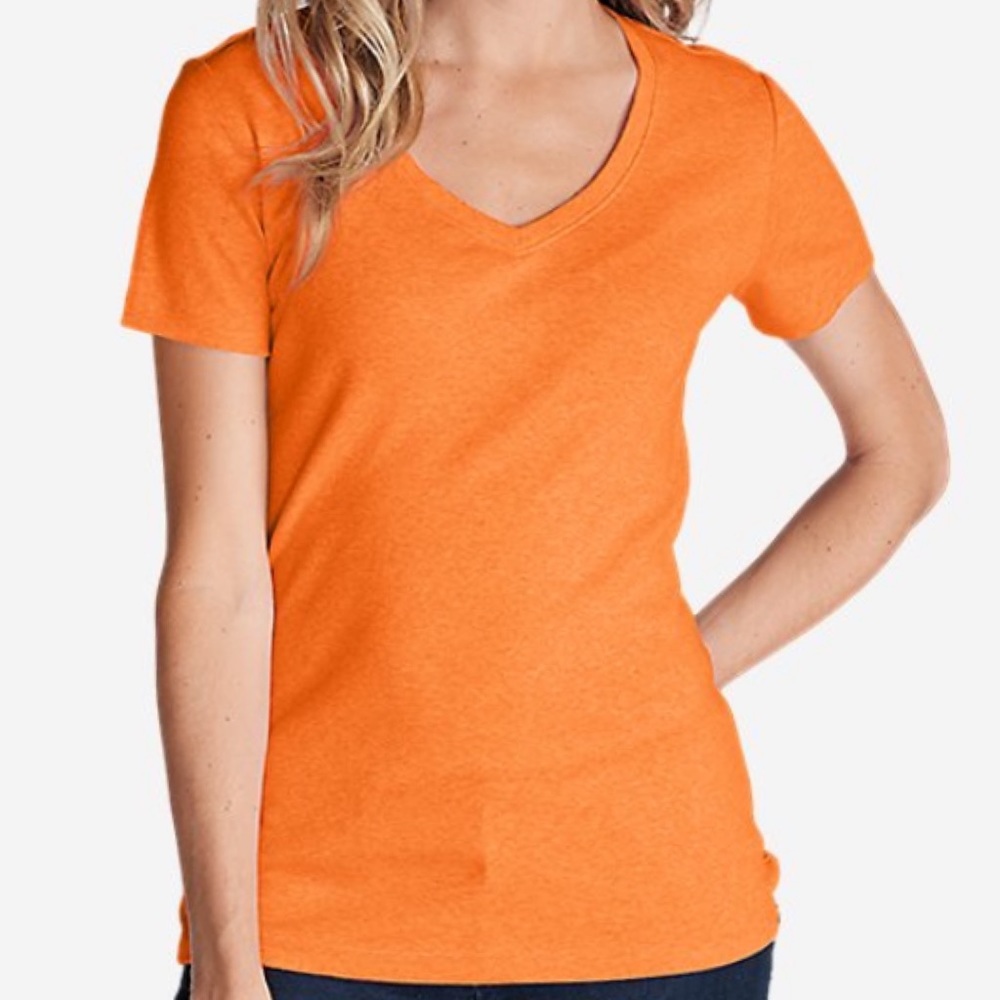 Da-Nang Orange V-Neck T-Shirt Soft Cotton Fitted Short Sleeve Tee NWT
